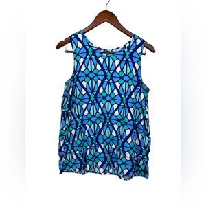 Escapada Living Blue Green Mosaic Geometric Drape Sleeveless Top women’s small